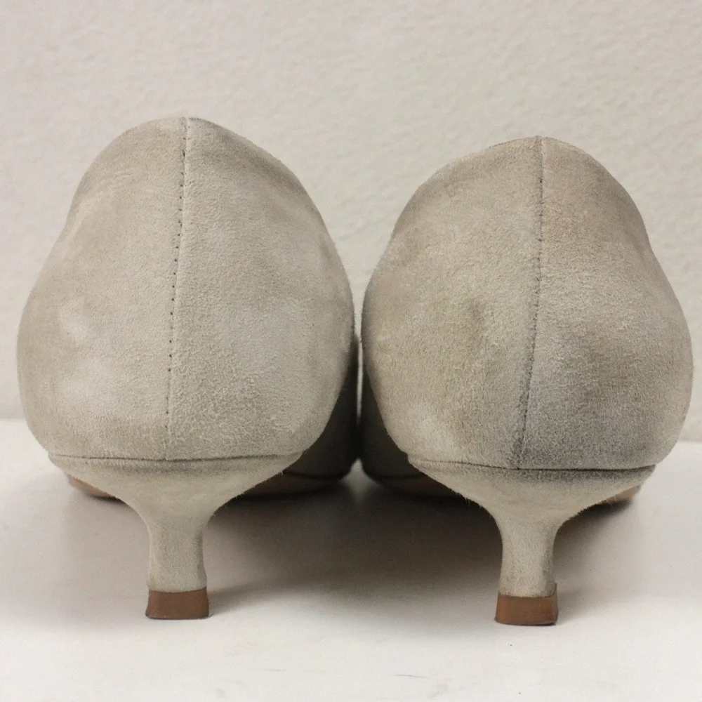 M.Gemi The Marzia 35 Pumps 38.5 Light Oatmeal Suede Pointed Toe Kitten Heel